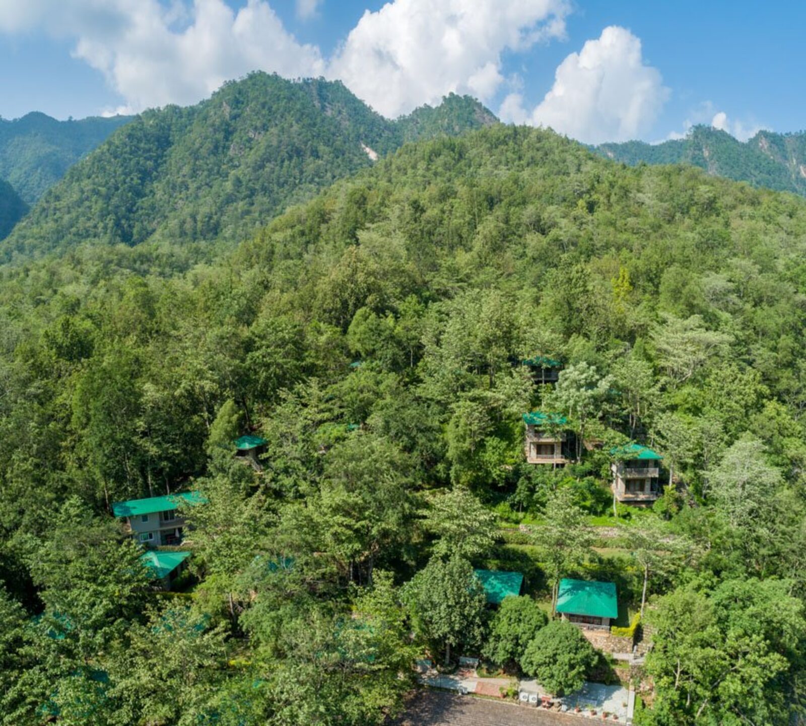 Aerial view of the retreat in the forest