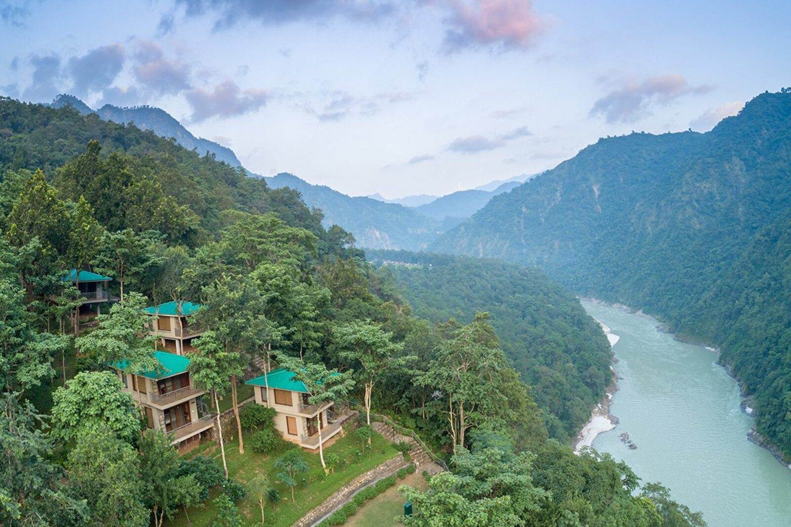 Private cottages overlooking the Ganga